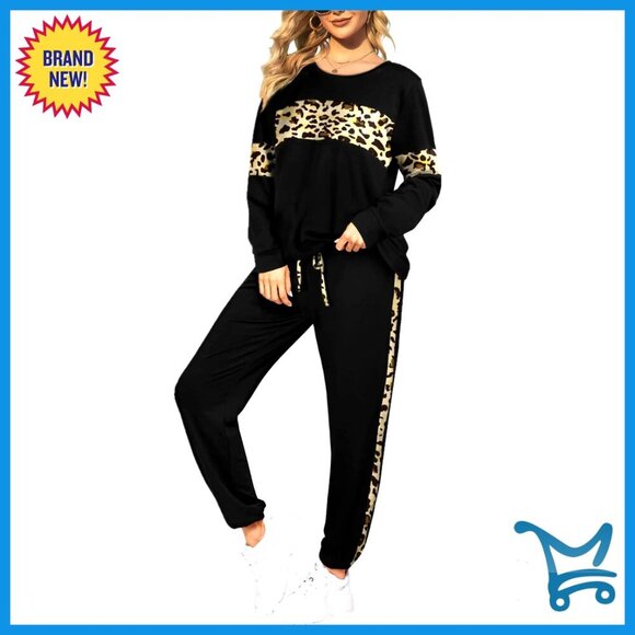 Pants - Leopard Print Sweatsuit Set Casual Lounge Wear Y2K Chic Tracksuit with Pockets